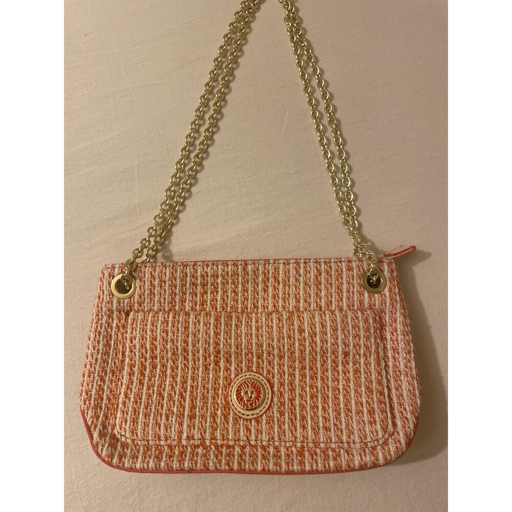 Anne‎ Klein Purse Handbag Orange Woven Chain Strap Handle